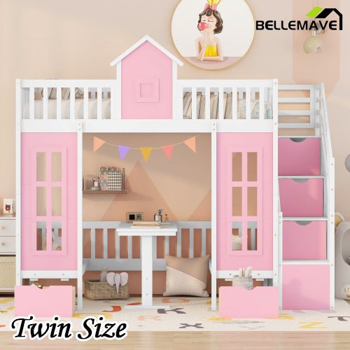 Bellemave® Fun Castle Shaped Bunk Bed Turn into Upper Bed and Down Desk - Bellemave
