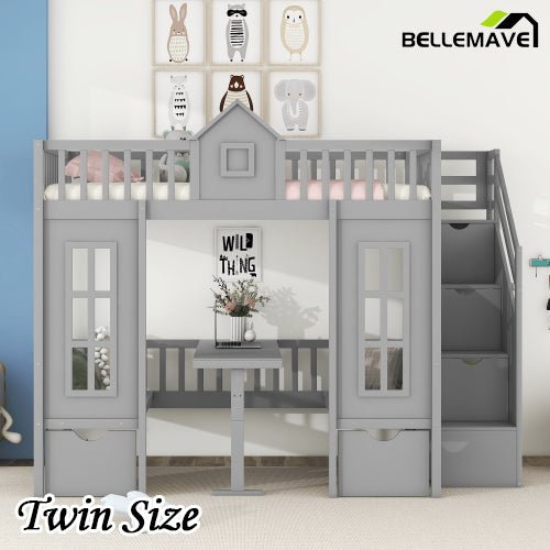 Bellemave® Fun Castle Shaped Bunk Bed Turn into Upper Bed and Down Desk - Bellemave