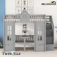 Bellemave® Fun Castle Shaped Bunk Bed Turn into Upper Bed and Down Desk - Bellemave