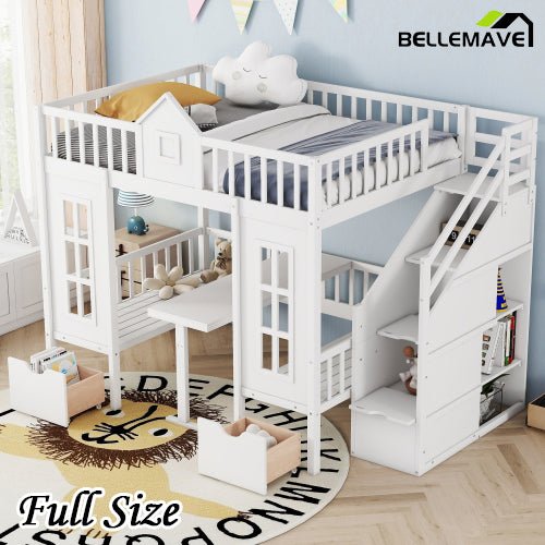 Bellemave® Fun Castle Shaped Bunk Bed Turn into Upper Bed and Down Desk - Bellemave