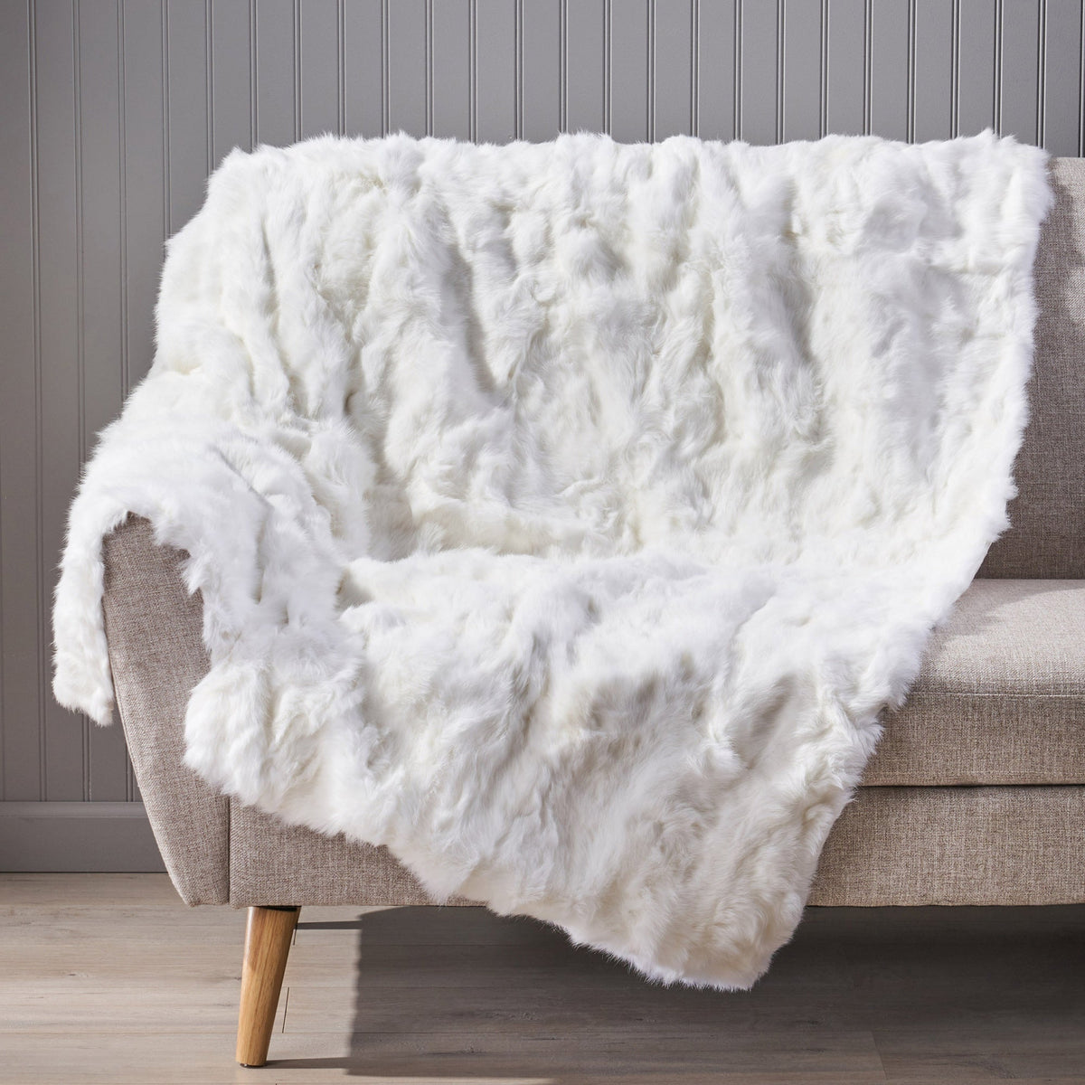 Bellemave® Fur Throw Blanket - 50" x 60" Plush & Glamorous, Ivory/White Decorative Blanket for Sofa & Bed (Dry Clean Only) - Bellemave