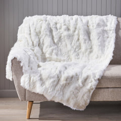 Bellemave® Fur Throw Blanket - 50" x 60" Plush & Glamorous, Ivory/White Decorative Blanket for Sofa & Bed (Dry Clean Only) - Bellemave