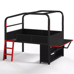 Bellemave® Gaming Bed with Side Desk & LED Lights, Metal Loft Bed with Storage Cabinets, USB Ports & Canopy Design for Kids Teens - Bellemave