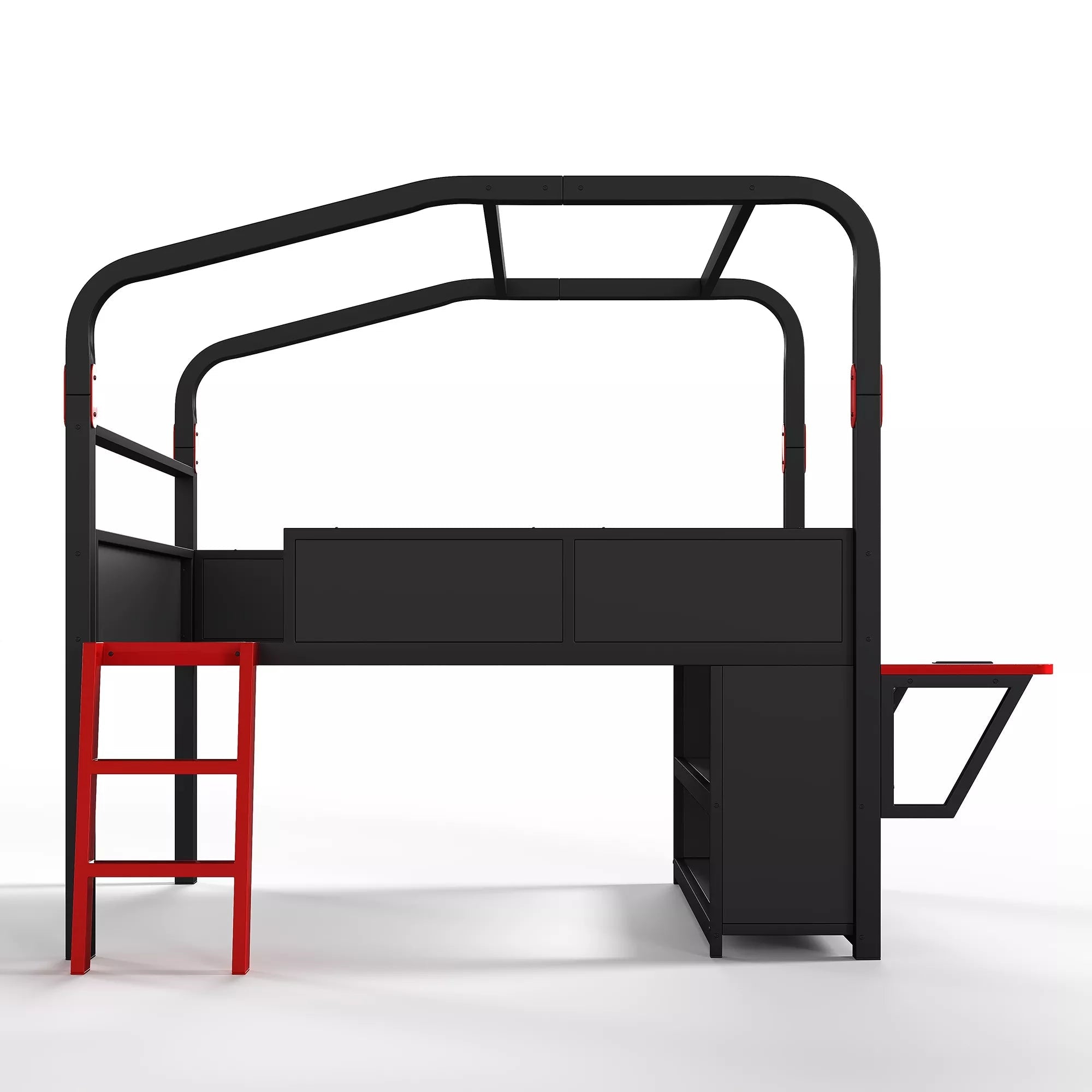 Bellemave® Gaming Bed with Side Desk & LED Lights, Metal Loft Bed with Storage Cabinets, USB Ports & Canopy Design for Kids Teens - Bellemave