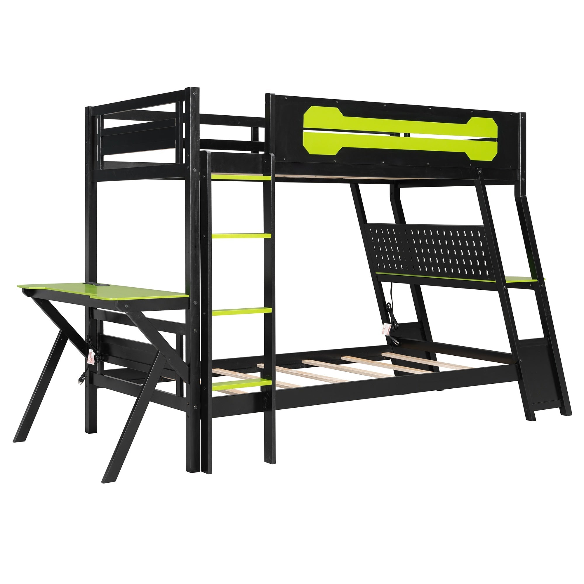 Bellemave® Gaming Bunk Bed with Desk, Storage & Charging Station, Wood Gamer Bunk Bed with 2 Desks - Bellemave