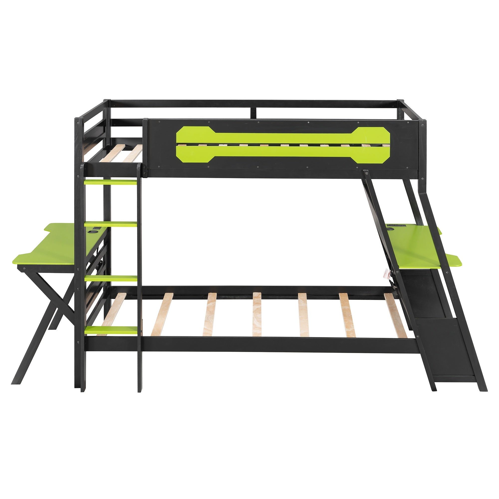 Bellemave® Gaming Bunk Bed with Desk, Storage & Charging Station, Wood Gamer Bunk Bed with 2 Desks - Bellemave