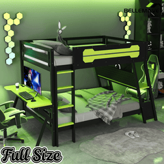 Bellemave® Gaming Bunk Bed with Desk, Storage & Charging Station, Wood Gamer Bunk Bed with 2 Desks - Bellemave