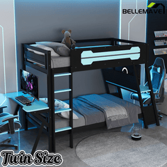 Bellemave® Gaming Bunk Bed with Desk, Storage & Charging Station, Wood Gamer Bunk Bed with 2 Desks - Bellemave