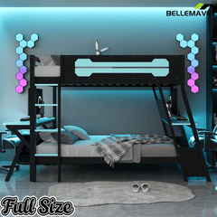 Bellemave® Gaming Bunk Bed with Desk, Storage & Charging Station, Wood Gamer Bunk Bed with 2 Desks - Bellemave