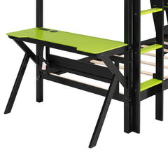 Bellemave® Gaming Bunk Bed with Desk, Storage & Charging Station, Wood Gamer Bunk Bed with 2 Desks - Bellemave