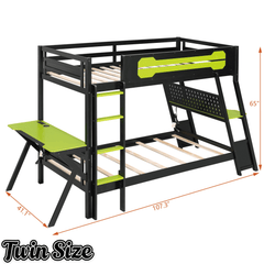 Bellemave® Gaming Bunk Bed with Desk, Storage & Charging Station, Wood Gamer Bunk Bed with 2 Desks - Bellemave