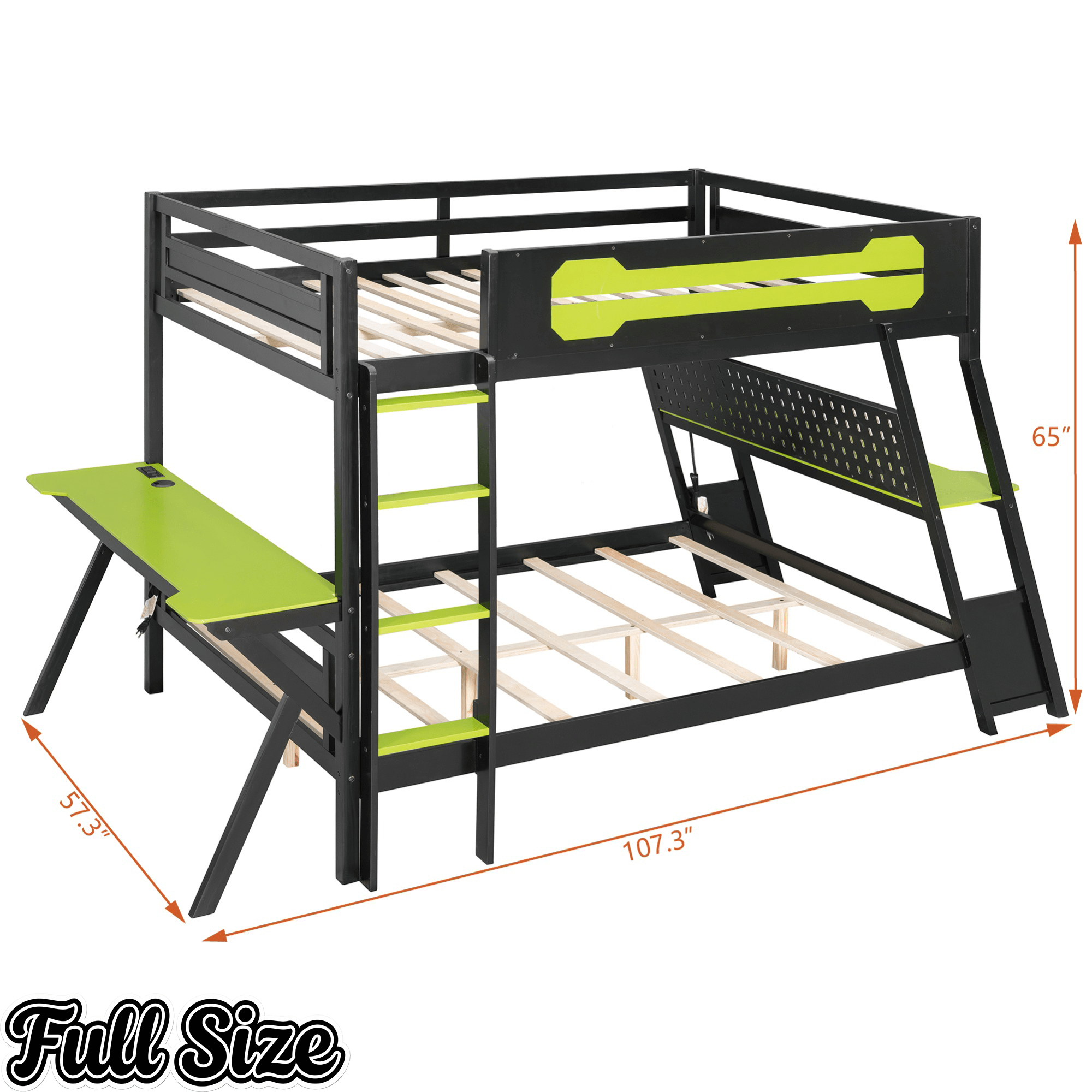 Bellemave® Gaming Bunk Bed with Desk, Storage & Charging Station, Wood Gamer Bunk Bed with 2 Desks - Bellemave