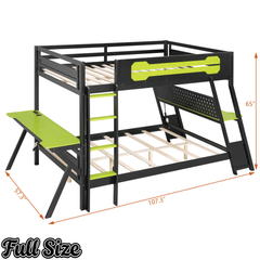 Bellemave® Gaming Bunk Bed with Desk, Storage & Charging Station, Wood Gamer Bunk Bed with 2 Desks - Bellemave