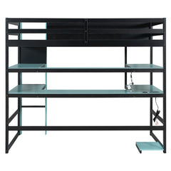Bellemave® Gaming Loft Bed with Built - in Desk & Storage Shelves for Teens/Adults Bedroom, Space - Saving Wooden Bed Frame with LED & Side Race - Bellemave