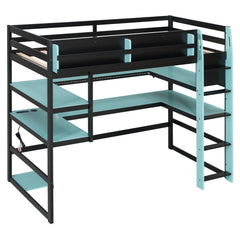 Bellemave® Gaming Loft Bed with Built - in Desk & Storage Shelves for Teens/Adults Bedroom, Space - Saving Wooden Bed Frame with LED & Side Race - Bellemave