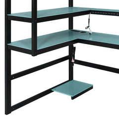 Bellemave® Gaming Loft Bed with Built - in Desk & Storage Shelves for Teens/Adults Bedroom, Space - Saving Wooden Bed Frame with LED & Side Race - Bellemave