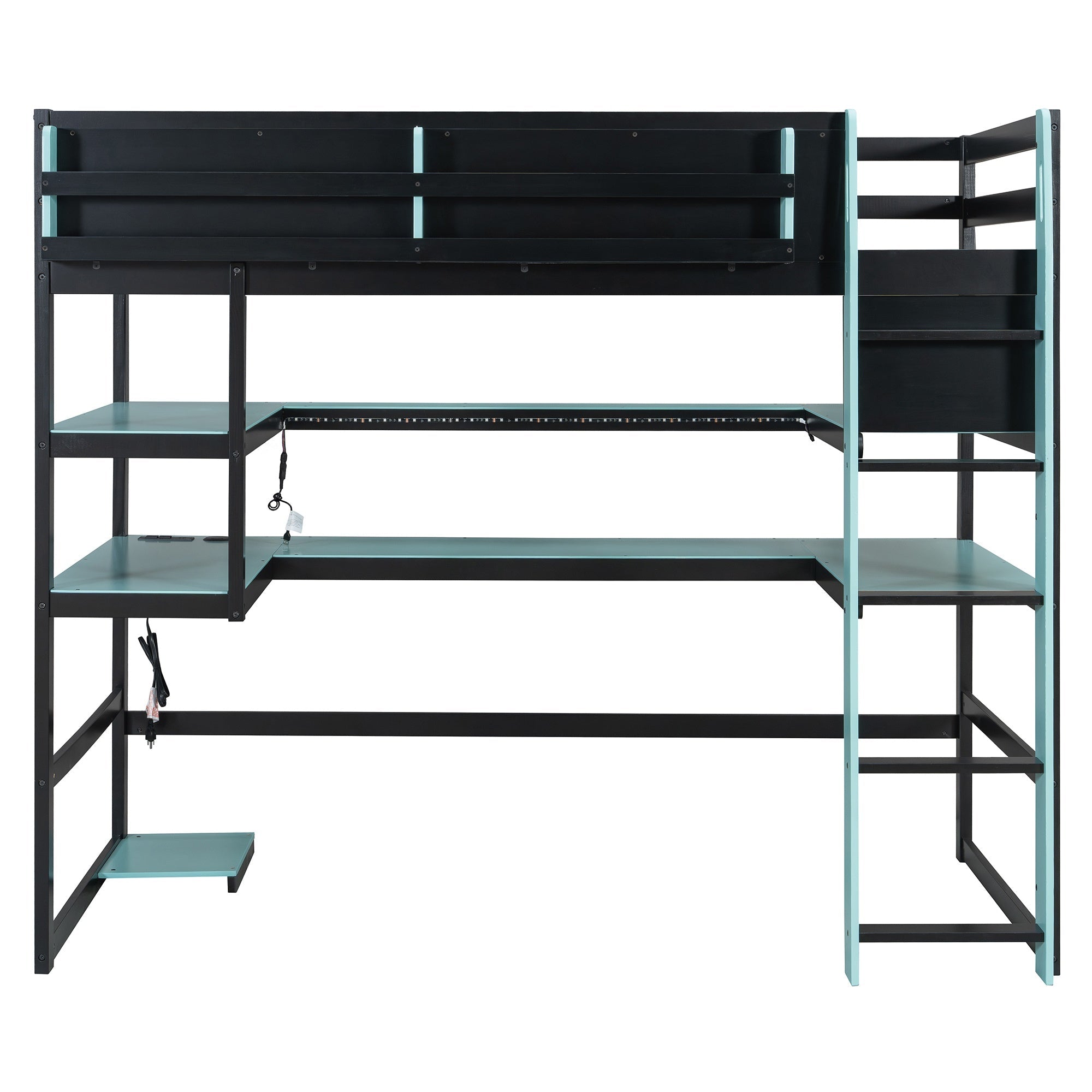 Bellemave® Gaming Loft Bed with Built - in Desk & Storage Shelves for Teens/Adults Bedroom, Space - Saving Wooden Bed Frame with LED & Side Race - Bellemave