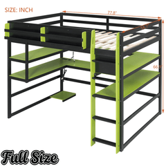 Bellemave® Gaming Loft Bed with Built - in Desk & Storage Shelves for Teens/Adults Bedroom, Space - Saving Wooden Bed Frame with LED & Side Race - Bellemave
