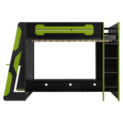 Bellemave® Gaming Loft Bed with Desk and Lights, Wood Loft Bed with Storage Shelves and Work Station - Bellemave