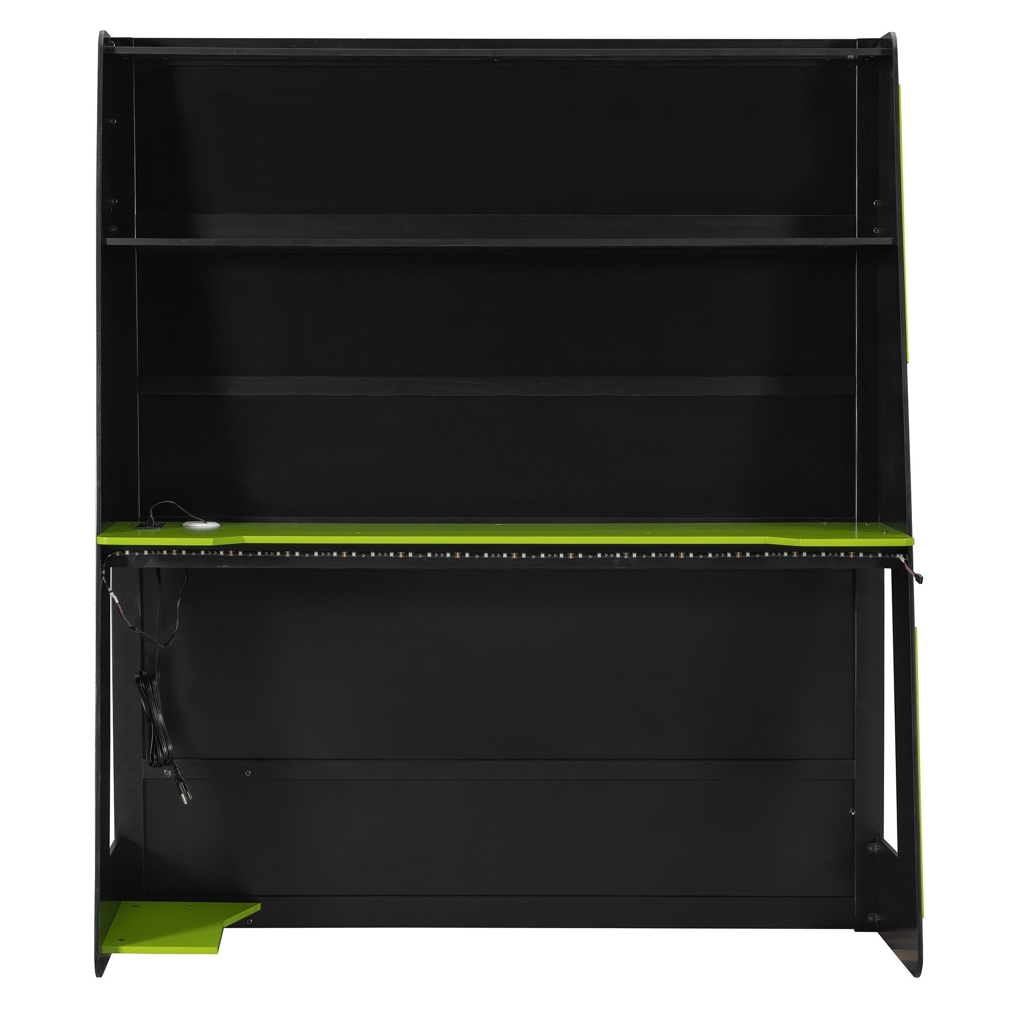 Bellemave® Gaming Loft Bed with Desk and Lights, Wood Loft Bed with Storage Shelves and Work Station - Bellemave