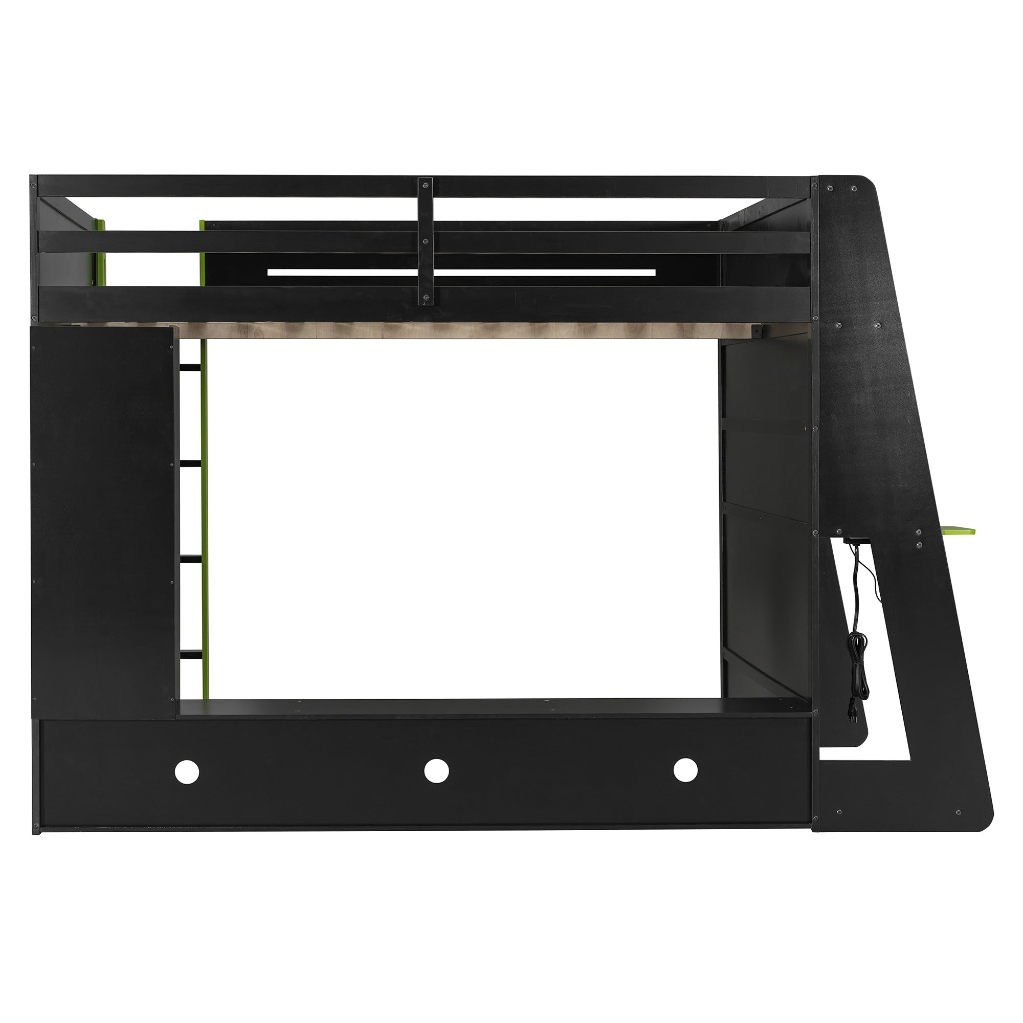 Bellemave® Gaming Loft Bed with Desk and Lights, Wood Loft Bed with Storage Shelves and Work Station - Bellemave