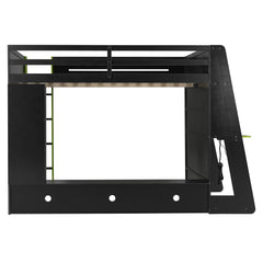 Bellemave® Gaming Loft Bed with Desk and Lights, Wood Loft Bed with Storage Shelves and Work Station - Bellemave