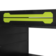 Bellemave® Gaming Loft Bed with Desk and Lights, Wood Loft Bed with Storage Shelves and Work Station - Bellemave