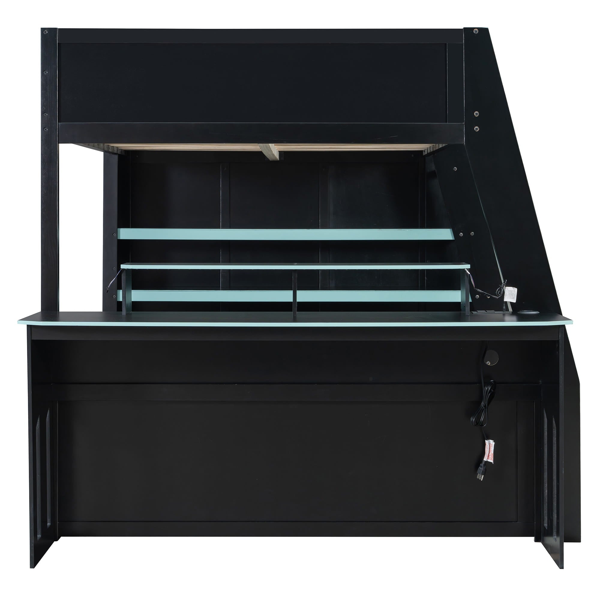 Bellemave® Gaming Loft Bed with Desk and Shelves,Esports Design for PC & Console Gamers,Full Size Wood Loft Bed Frame with RGB Light - Bellemave