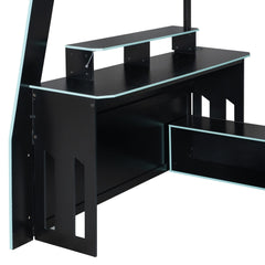 Bellemave® Gaming Loft Bed with Desk and Shelves,Esports Design for PC & Console Gamers,Full Size Wood Loft Bed Frame with RGB Light - Bellemave
