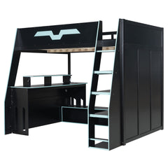 Bellemave® Gaming Loft Bed with Desk and Shelves,Esports Design for PC & Console Gamers,Full Size Wood Loft Bed Frame with RGB Light - Bellemave
