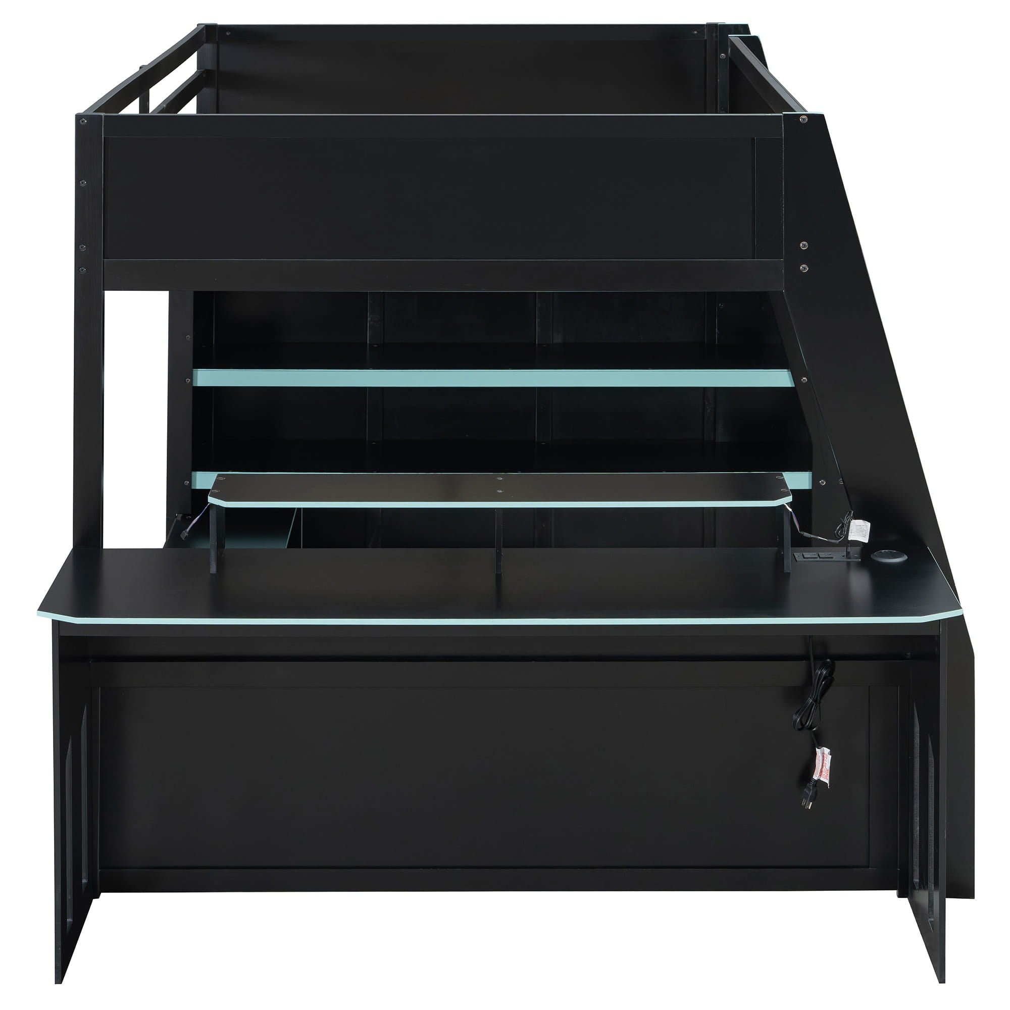 Bellemave® Gaming Loft Bed with Desk and Shelves,Esports Design for PC & Console Gamers,Full Size Wood Loft Bed Frame with RGB Light - Bellemave
