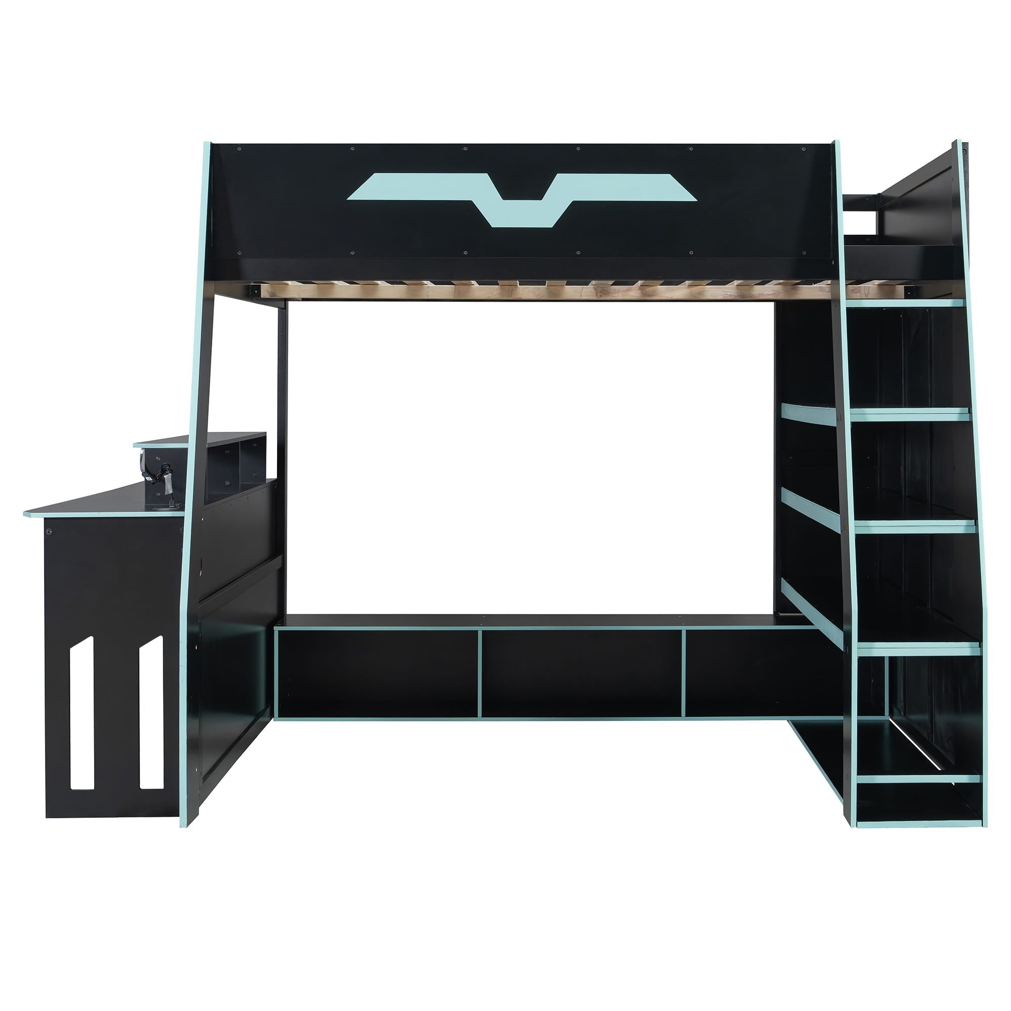 Bellemave® Gaming Loft Bed with Desk and Shelves,Esports Design for PC & Console Gamers,Full Size Wood Loft Bed Frame with RGB Light - Bellemave