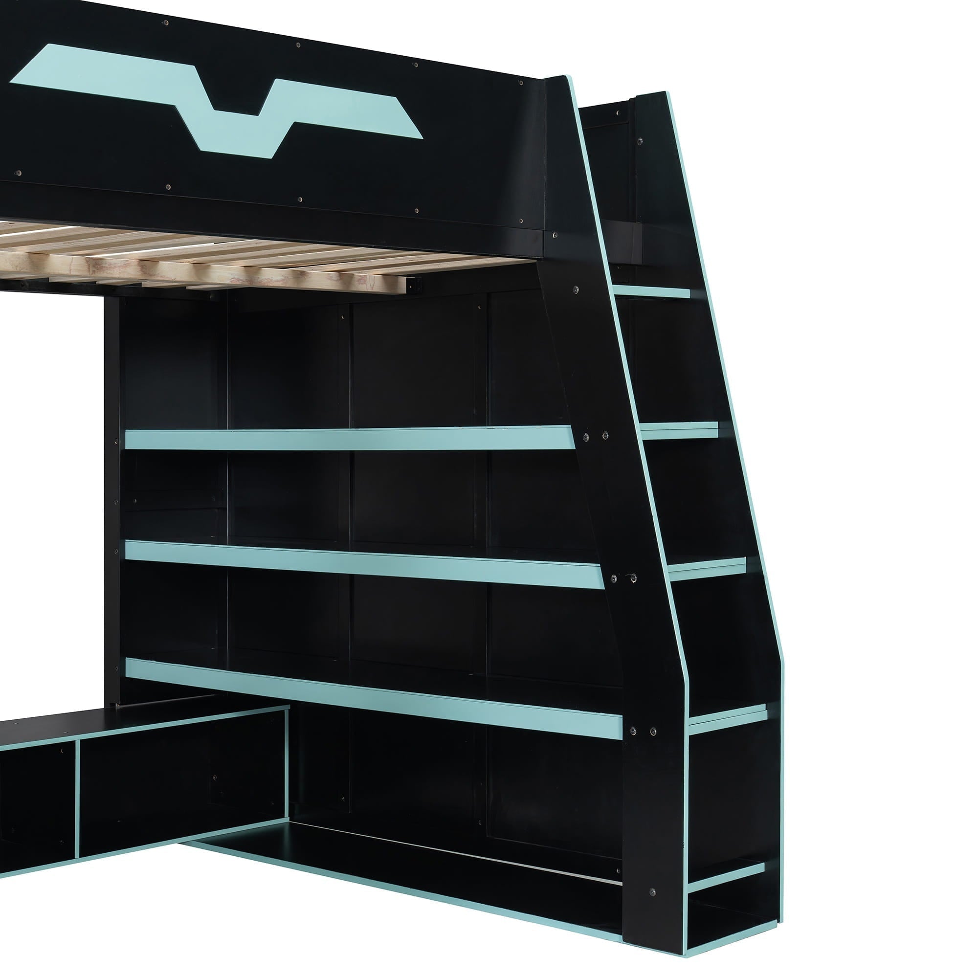 Bellemave® Gaming Loft Bed with Desk and Shelves,Esports Design for PC & Console Gamers,Full Size Wood Loft Bed Frame with RGB Light - Bellemave