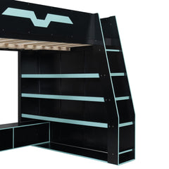Bellemave® Gaming Loft Bed with Desk and Shelves,Esports Design for PC & Console Gamers,Full Size Wood Loft Bed Frame with RGB Light - Bellemave