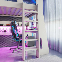 Bellemave® Gaming Loft Bed with Desk and Storage, LED Loft Bed Frame for Teens with Space-Saving Design - Bellemave