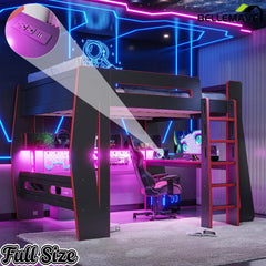 Bellemave® Gaming Loft Bed with Desk and Storage, LED Loft Bed Frame for Teens with Space-Saving Design - Bellemave