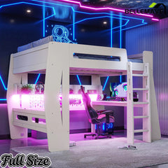 Bellemave® Gaming Loft Bed with Desk and Storage, LED Loft Bed Frame for Teens with Space-Saving Design - Bellemave