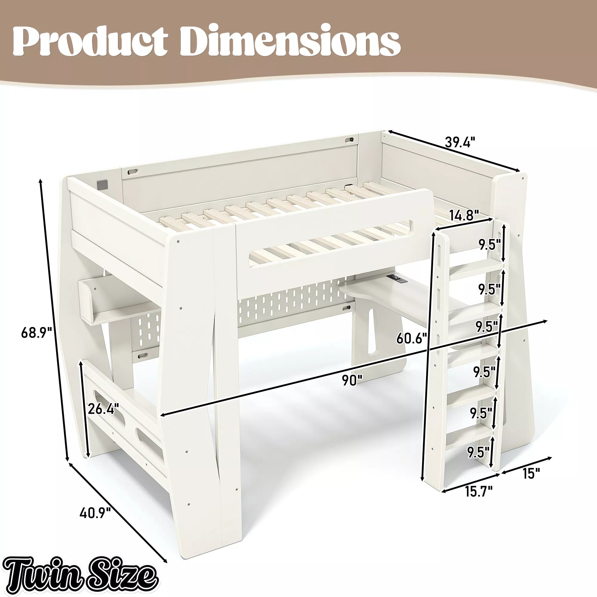 Bellemave® Gaming Loft Bed with Desk and Storage, LED Loft Bed Frame for Teens with Space-Saving Design - Bellemave