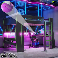 Bellemave® Gaming Loft Bed with Desk and Storage, LED Loft Bed Frame for Teens with Space-Saving Design - Bellemave