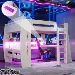 Bellemave® Gaming Loft Bed with Desk and Storage, LED Loft Bed Frame for Teens with Space-Saving Design - Bellemave