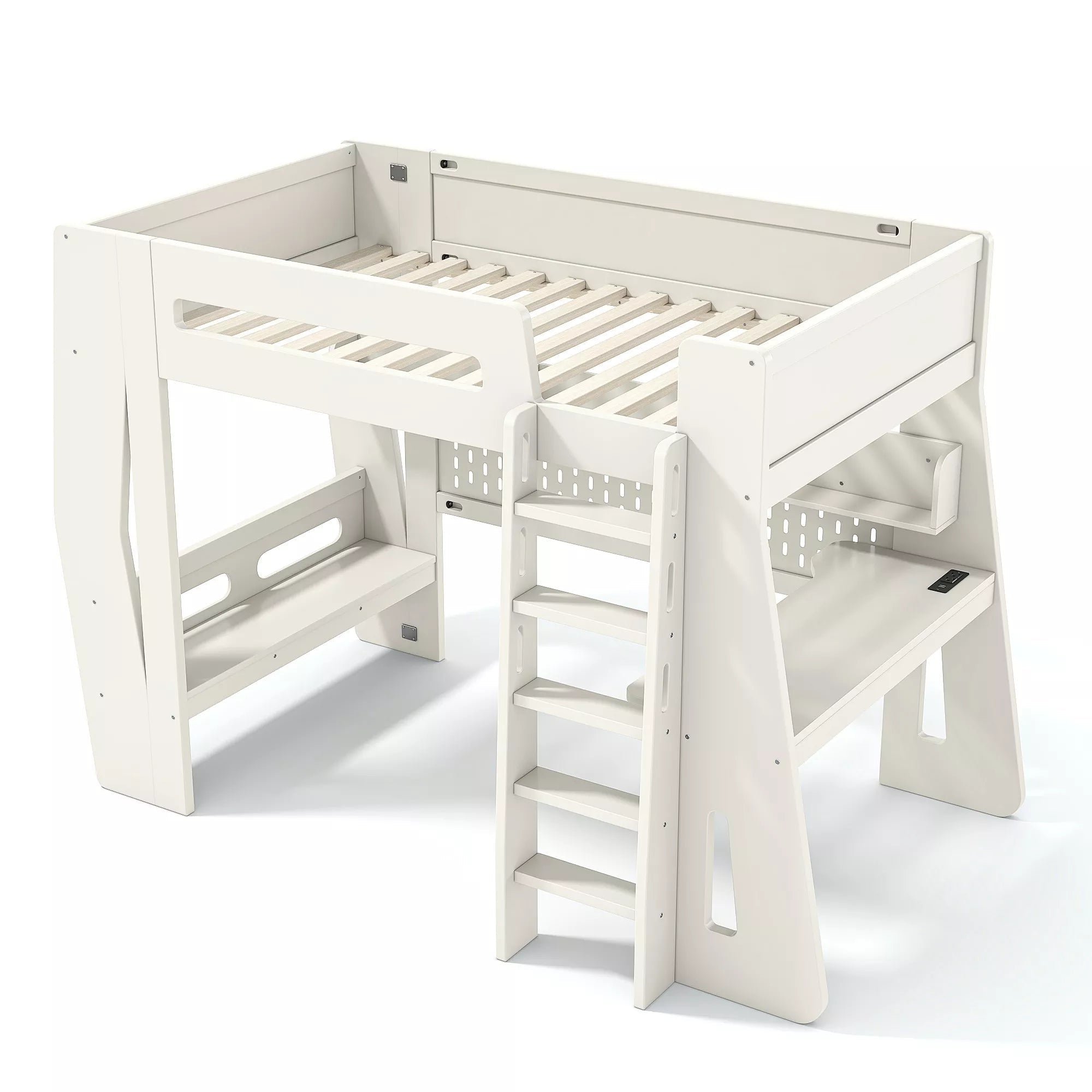 Bellemave® Gaming Loft Bed with Desk and Storage, LED Loft Bed Frame for Teens with Space-Saving Design - Bellemave