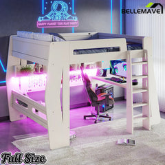 Bellemave® Gaming Loft Bed with Desk and Storage, LED Loft Bed Frame for Teens with Space-Saving Design - Bellemave