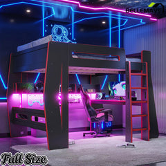 Bellemave® Gaming Loft Bed with Desk and Storage, LED Loft Bed Frame for Teens with Space-Saving Design - Bellemave