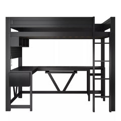 Bellemave® Gaming Loft Bed with Desk, Full Size Loft Bed with LED Lights, Storage Shelves & Charging Station - Bellemave