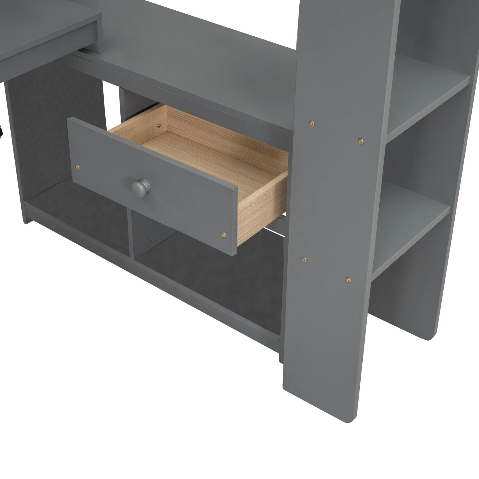 Bellemave® Gaming Loft Bed with Desk, LED and Charging Station, Loft Bed Frame with Multi - Storage Shelves, Dark Gray - Bellemave