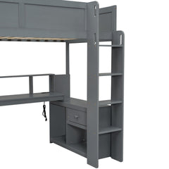 Bellemave® Gaming Loft Bed with Desk, LED and Charging Station, Loft Bed Frame with Multi - Storage Shelves, Dark Gray - Bellemave