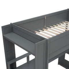 Bellemave® Gaming Loft Bed with Desk, LED and Charging Station, Loft Bed Frame with Multi - Storage Shelves, Dark Gray - Bellemave