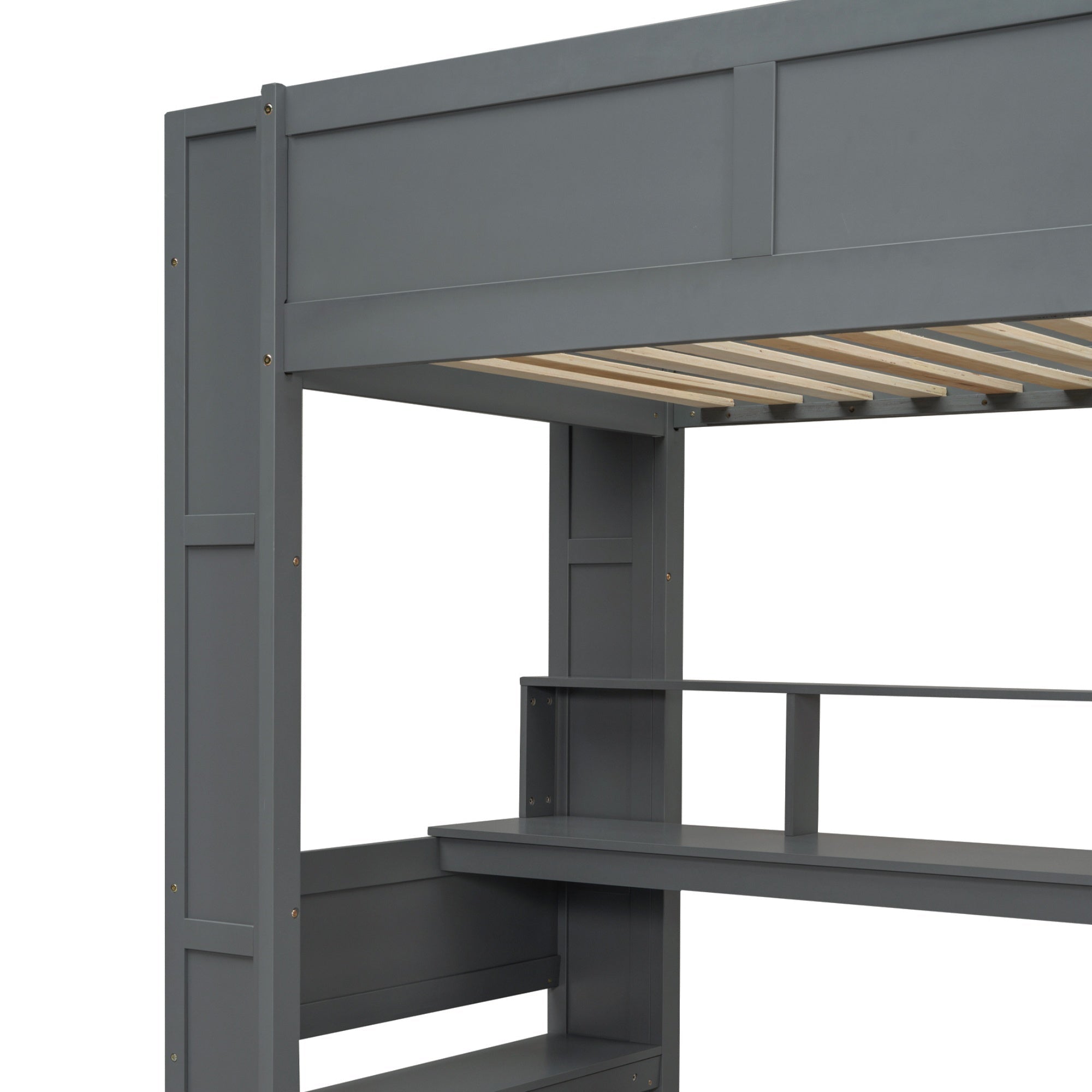 Bellemave® Gaming Loft Bed with Desk, LED and Charging Station, Loft Bed Frame with Multi - Storage Shelves, Dark Gray - Bellemave