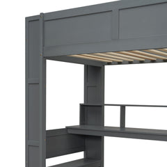 Bellemave® Gaming Loft Bed with Desk, LED and Charging Station, Loft Bed Frame with Multi - Storage Shelves, Dark Gray - Bellemave