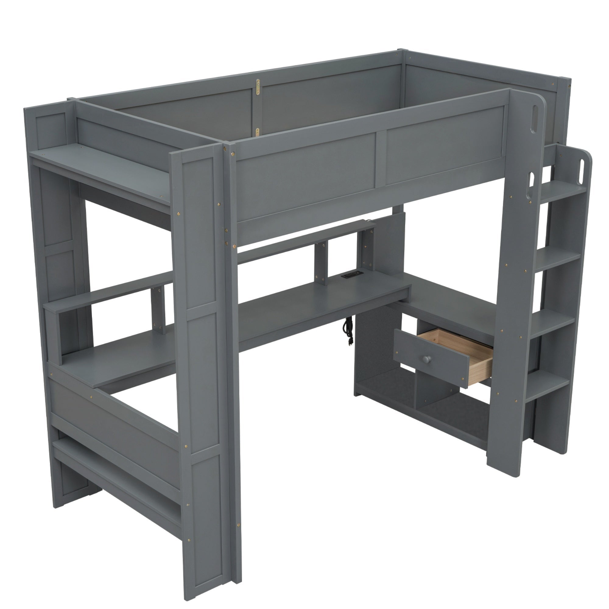 Bellemave® Gaming Loft Bed with Desk, LED and Charging Station, Loft Bed Frame with Multi - Storage Shelves, Dark Gray - Bellemave